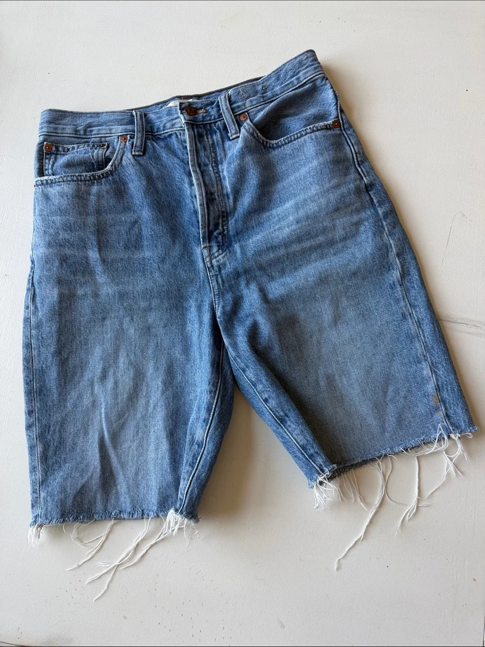 Madewell high rise long denim shorts
